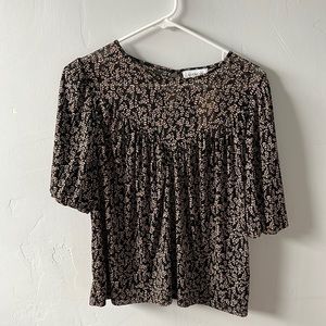 Evereve Layla Mesh Top, Black with floral design, size small, NWT